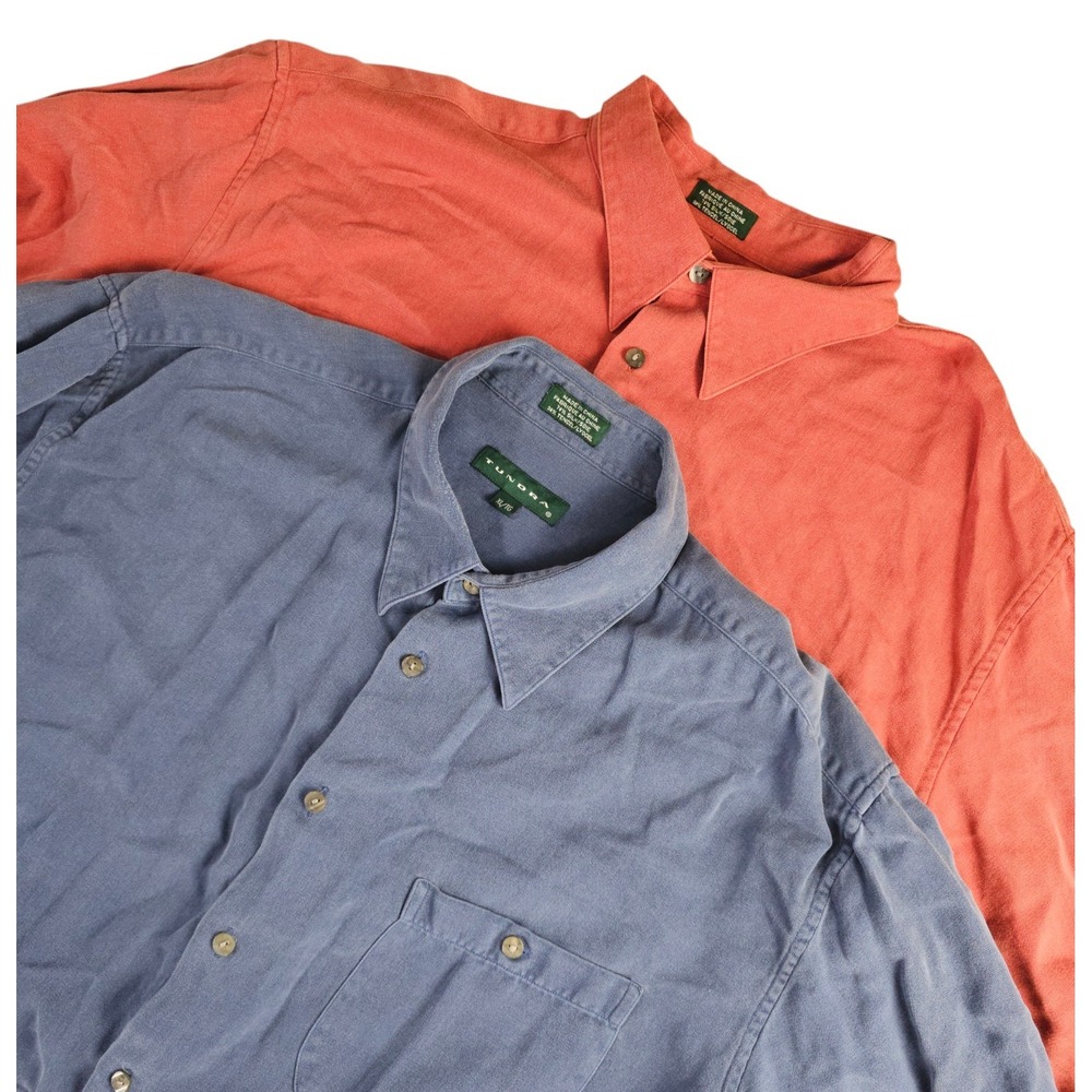 Lot Of 2 Tundra‎ Button Up Shirt Mens XL Red & Blue 74% Silk Chest Pocket